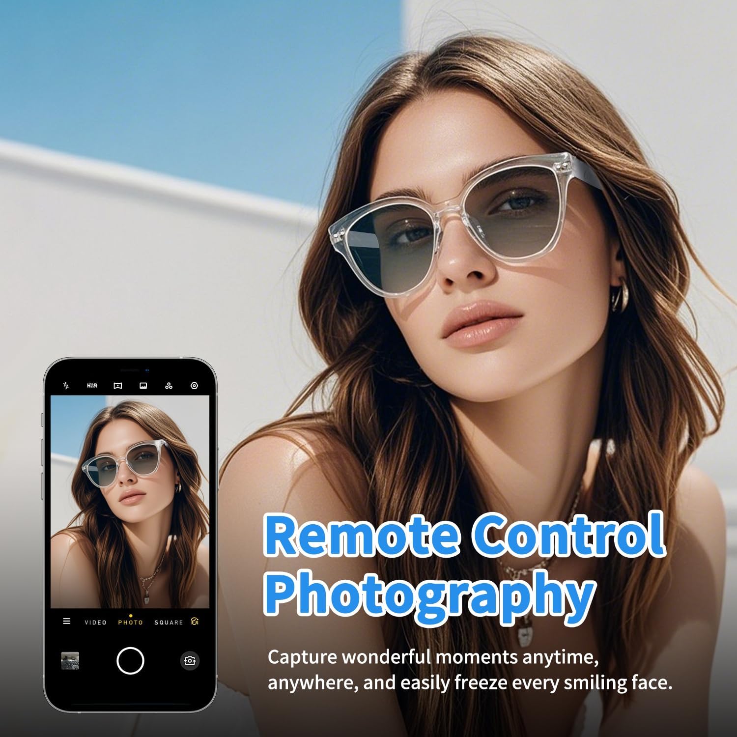 Bluetooth Audio Smart Glasses, Blue Light Glasses for Women Men, Remote Shooting, Open Ear Sound Mic &Speakers, Magnetic Charging, Color-Changing & Polarized Lenses, Voice Assistant (GS07-Clear) - Image 3